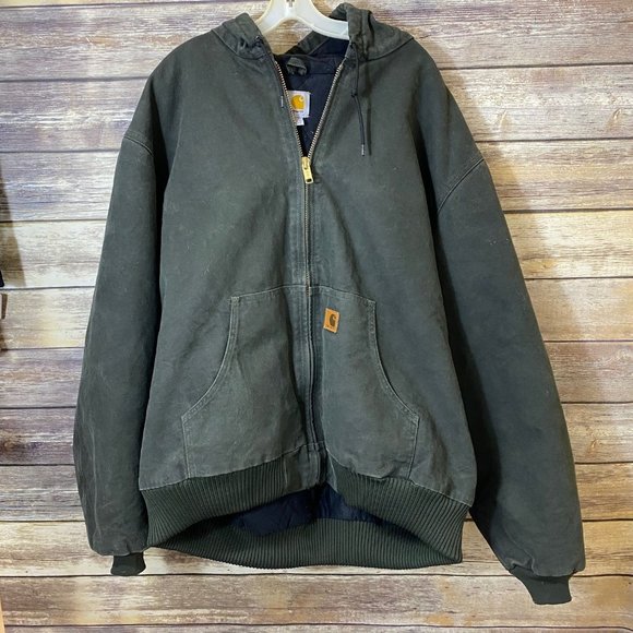Carhartt Other - Carhartt Coat Men's 2XL Tall Green J130 Mos Hooded Zip Front Duck Insulated